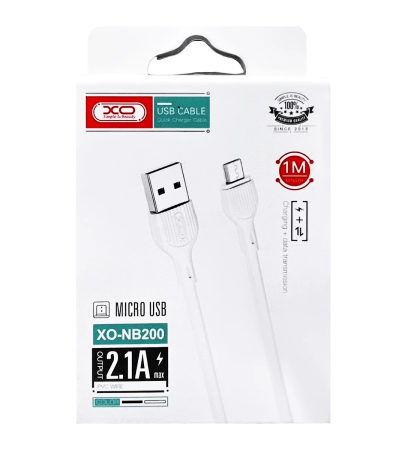Cablu Micro-USB - Cablu de Date si Incarcare XO NB200 1.0m 2.1A USB A la microUSB - ALB