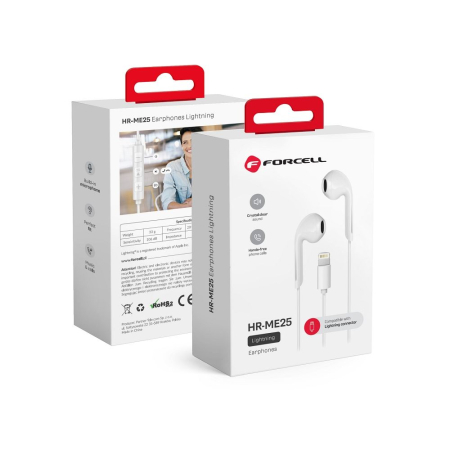 Cabluri de date si Casti - Căști cu fir Forcell F-Audio HR-ME25 mufă Lightning cu microfon - ALB