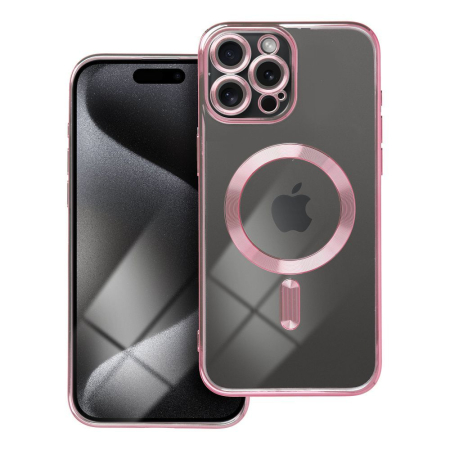 Huse IPHONE - Husa Silicon Electro Mag Cover COMPATIBIL cu IPHONE 15 Pro Max - TRANSPARENT / ROSE-GOLD