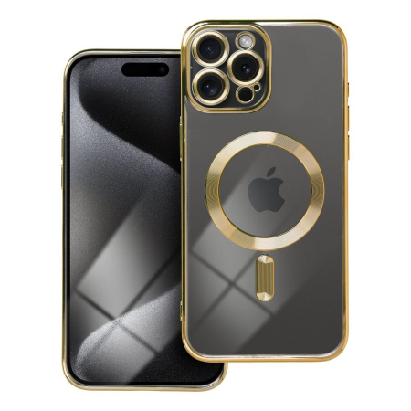 Huse IPHONE - Husa Silicon Electro Mag Cover COMPATIBIL cu IPHONE 15 Pro - TRANSPARENT / GOLD