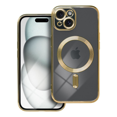 Huse IPHONE - Husa Silicon Electro Mag Cover COMPATIBIL cu IPHONE 15 - TRANSPARENT / GOLD
