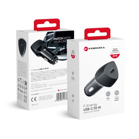 Incarcatoare - Incarcator auto Forcell USB C QC3.0 PD 3A 20W - Negru