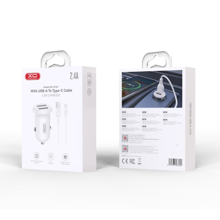 Incarcatoare TIP-C - INCARCATOR AUTO XO CC67 12W 2x USB black + cablu USB A la USB-C - A:B