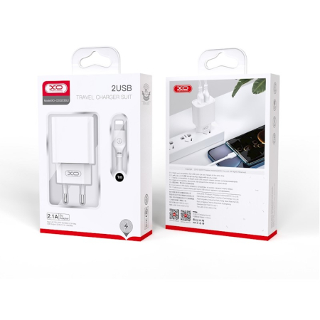 Incarcatoare - Incarcator de Retea XO CE02C 2x USB 2,1A cu cablu micro USB - ALB