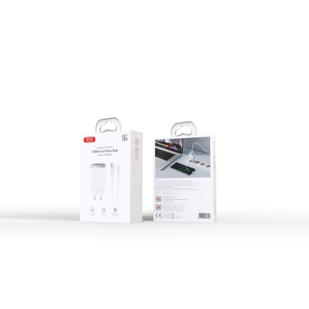 Incarcatoare - Incarcator de retea XO CE19 QC 18W 1 x USB cu cablu micro USB - ALB