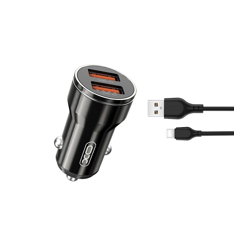 INCARCATOR AUTO XO CC48 2x USB 2,4A cu cablu USB A la USB-C - NEGRU [1]