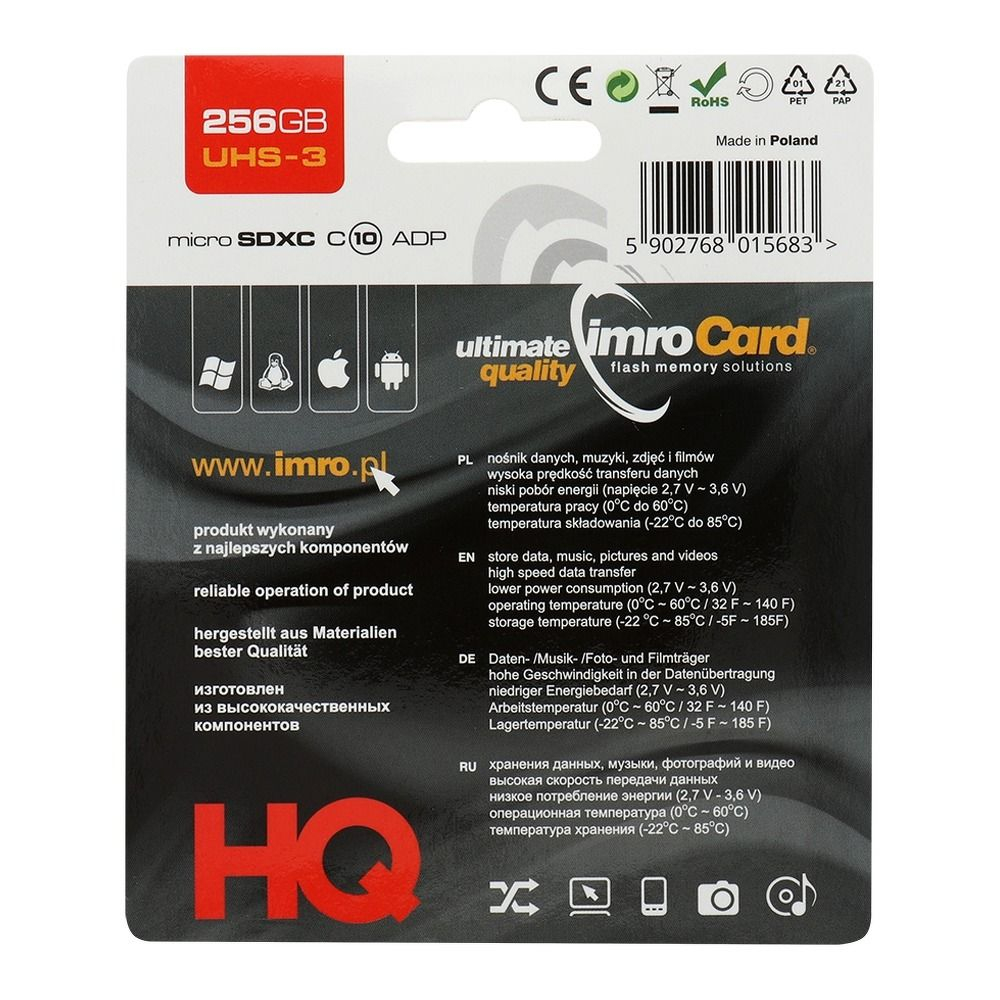 Card de memorie microSD IMRO 256GB 100MB/s clasa 10 UHS 3 4K cu adaptor SD [1]