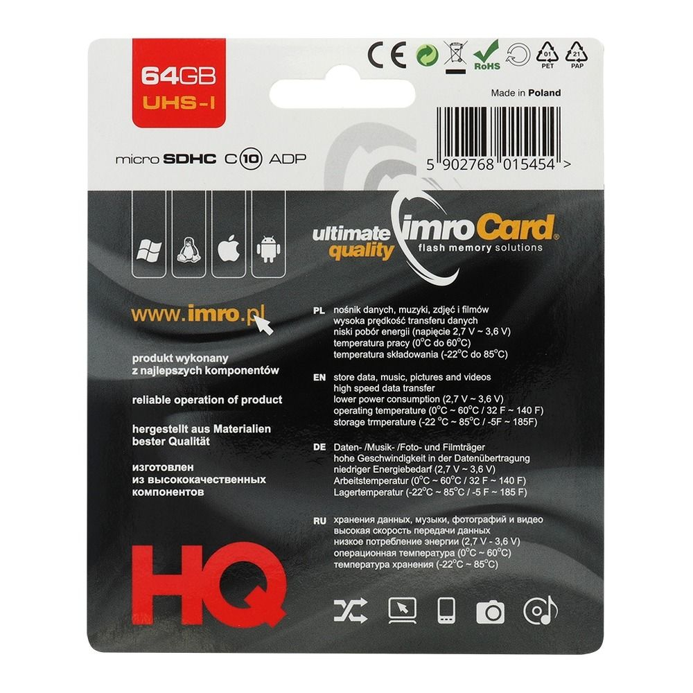 Card de memorie microSD IMRO 64GB 100MB/s clasa 10 UHS I cu adaptor SD [1]