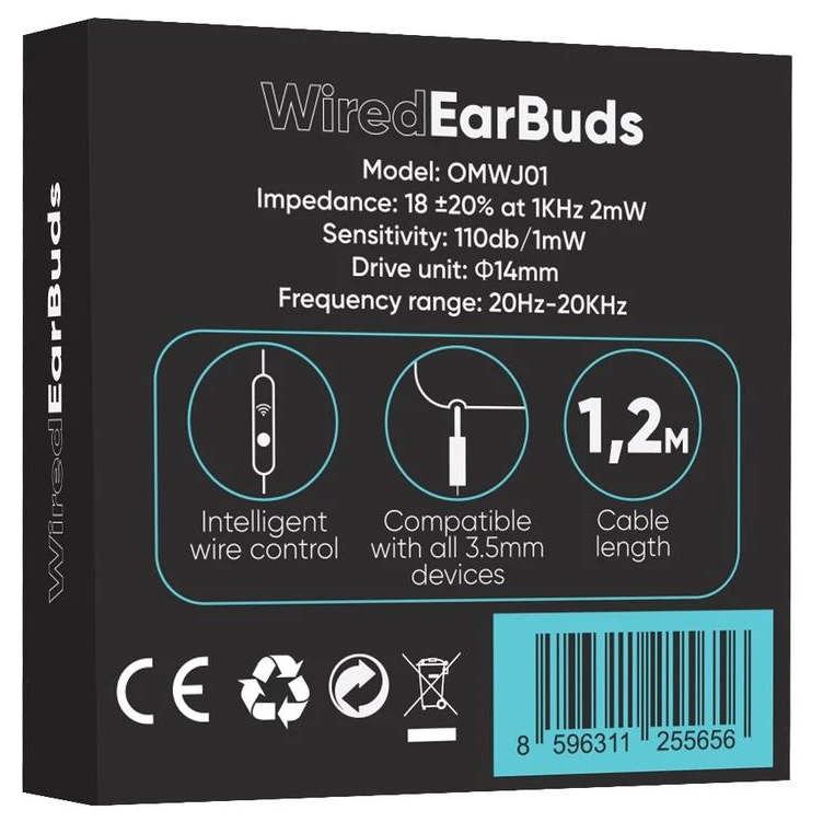 Căști cu fir OBAL:ME mufă de 3,5 mm cu microfon - NEGRU [1]