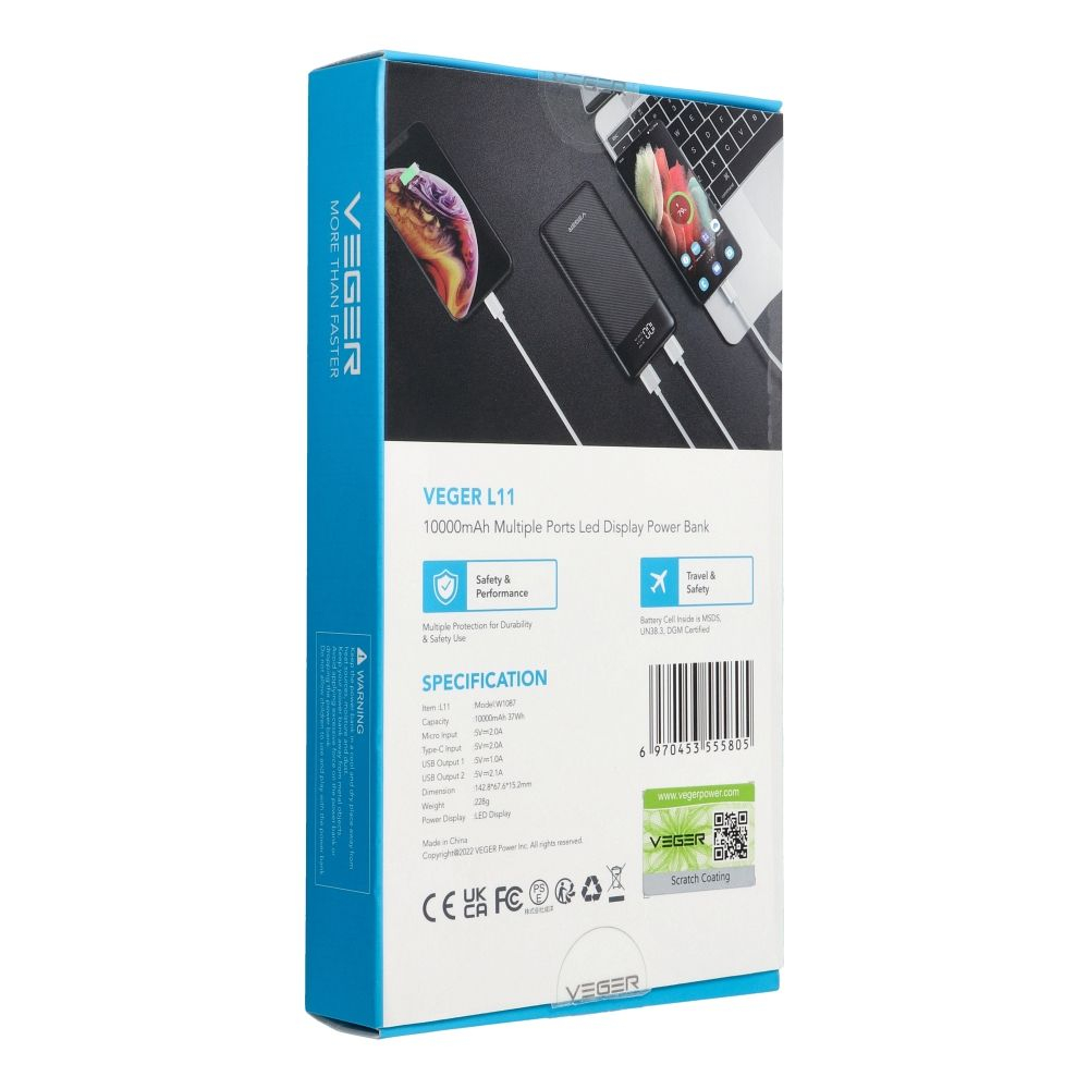 Acumulator / Baterie Externa VEGER 10000 mAh L11 (W1087) - NEGRU [1]