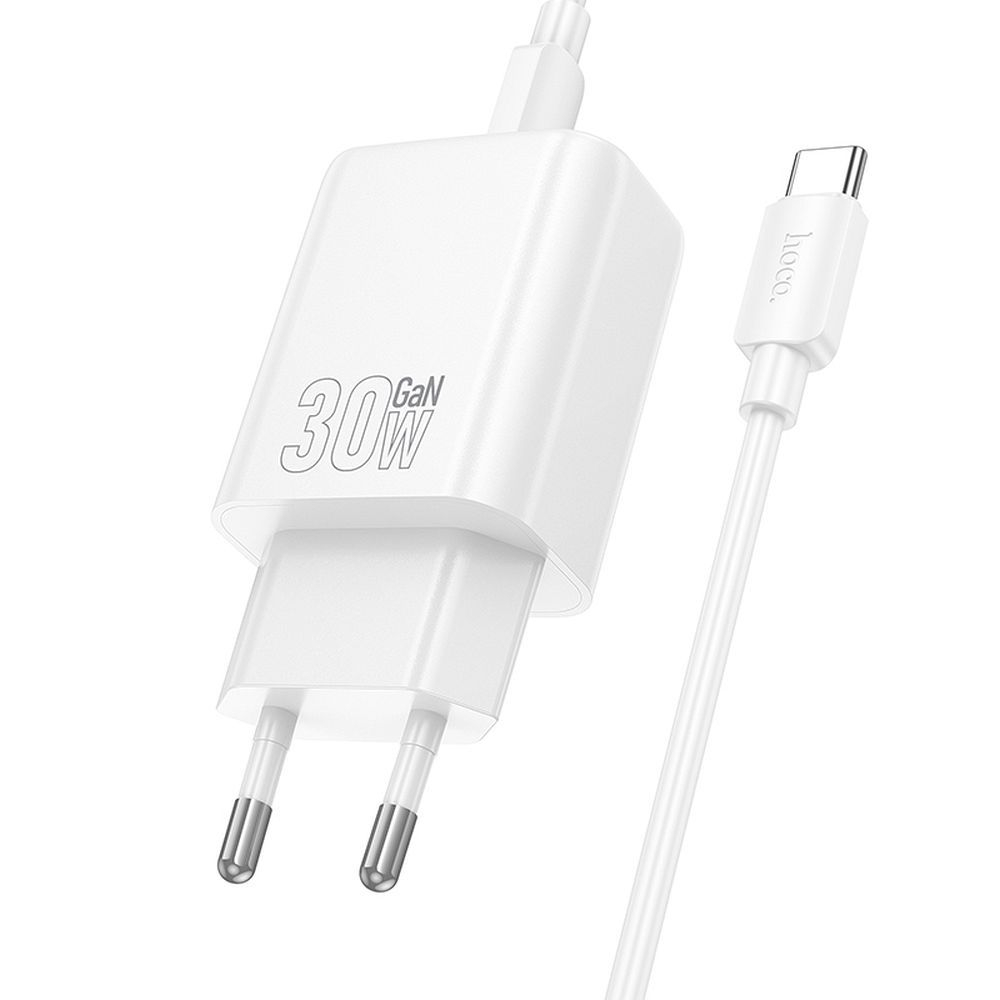 Încărcător De Retea Hoco USB C QC PD 30W + Cablu USB C la USB C N62 - ALB [1]