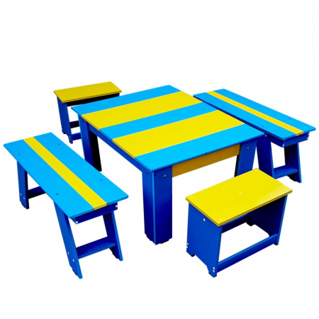 Set bicolor masuta cu scaunele si bancute pentru gradina [0]