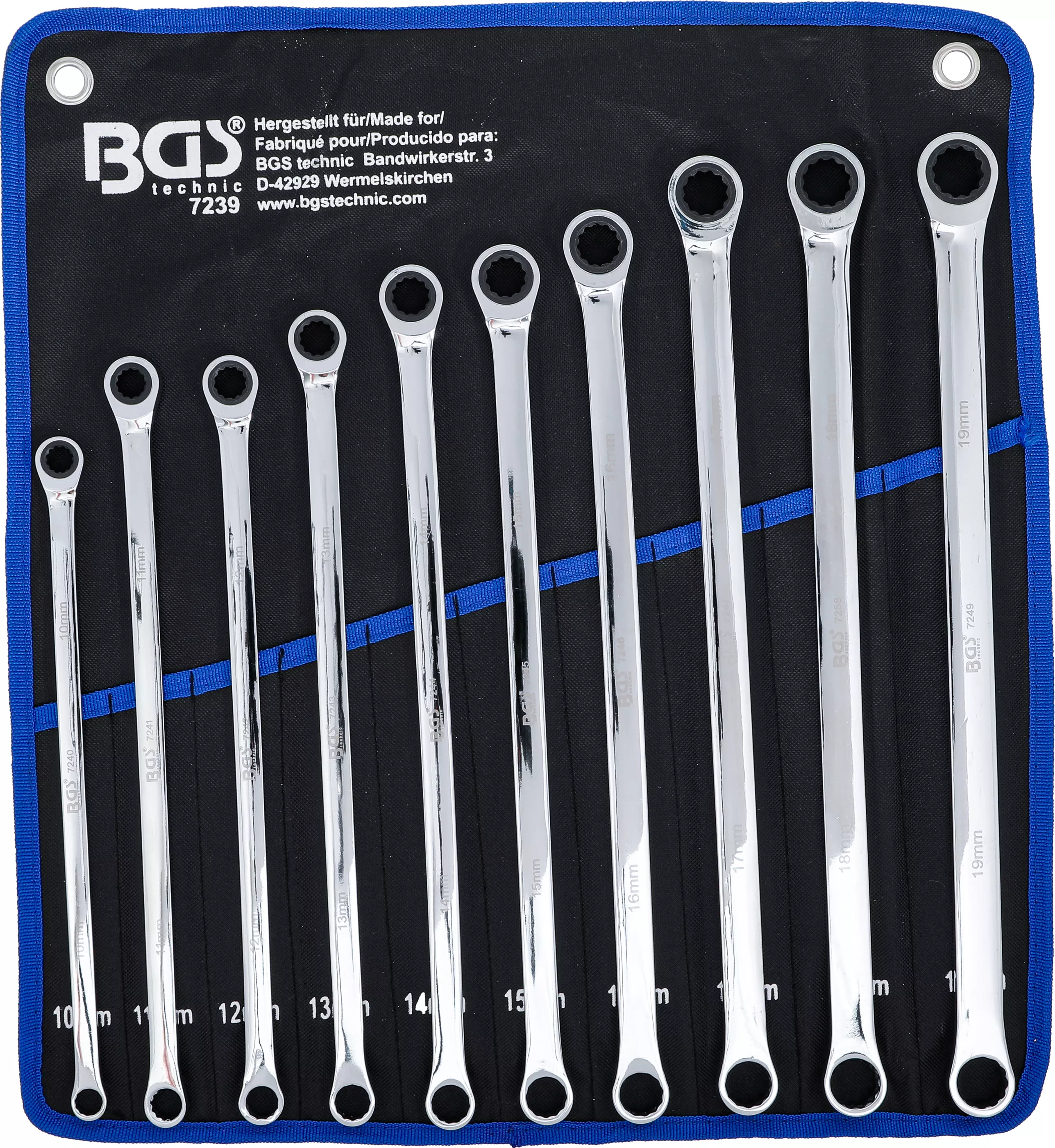 Set chei inelare cu clichet extra lungi 10 - 19 mm, 10 piese, BGS 7239 [1]