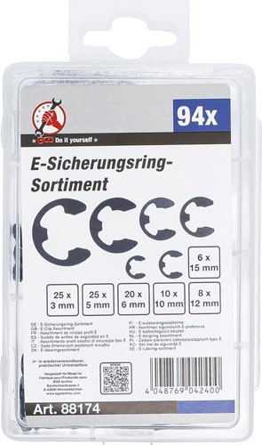 Set inele de siguranta tip E, 3 - 15 mm, 94 piese BGS 88174 [2]
