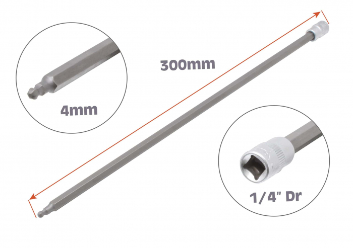 A-BHX4L Bit H4 in tubulara cu prindere de 1/4", lungime 300 mm, montare / demontare senzor vag [3]