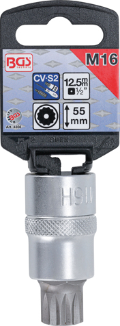 Bit spline (XZN) M16 cu gaura in tubulara cu prindere de 1/2", lungime 58 mm, BGS 4356 [2]