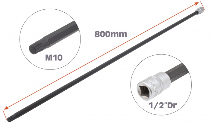 740810 Bit spline (XZN) M10 in tubulara cu prindere de 1/2", lungime 800 mm [3]