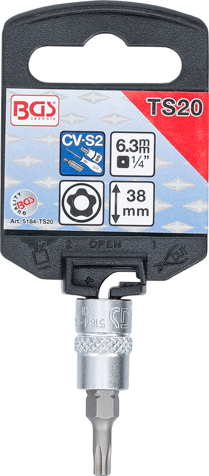 Bit torx plus TS20 cu gaura in tubulara cu prindere de 1/4", lungime 38 mm,  BGS 5184-TS20 [2]