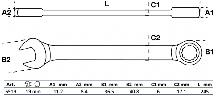 Cheie combinată cu clichet 19 mm BGS 6519 [2]