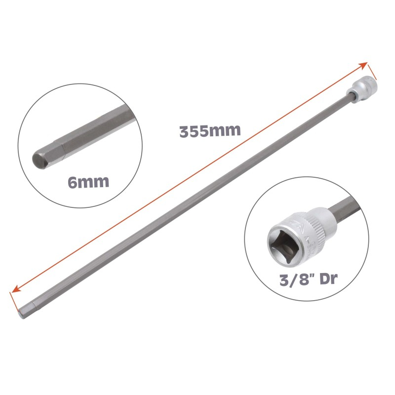 A-BHX6L Cheie hexagonala 6 mm, actionare 3/8", lungime 355 mm [1]