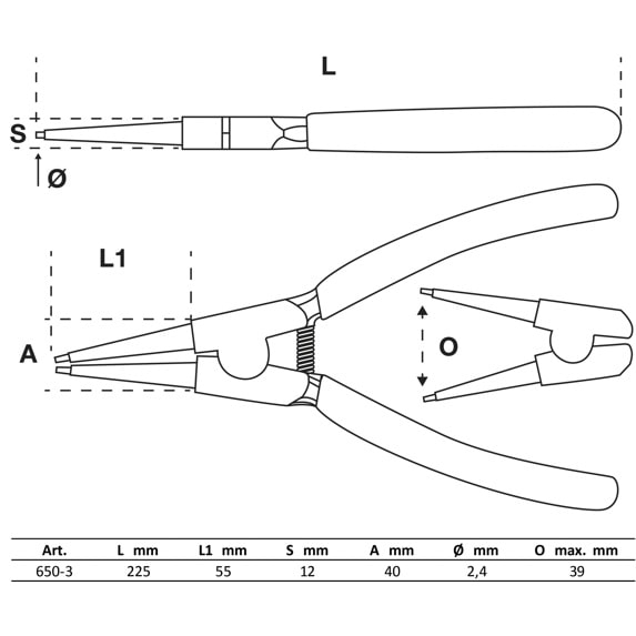 Cleste inele de siguranta drept pentru sigurante exterioare, 225 mm, BGS 650-3 [2]