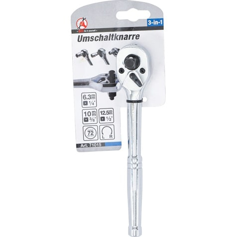Clichet reversibim, integral din otel cu dantura fina, 3 in 1, 6,3 mm (1/4") / 10 mm (3/8") / 12,5 mm (1/2"), BGS 71015 [4]