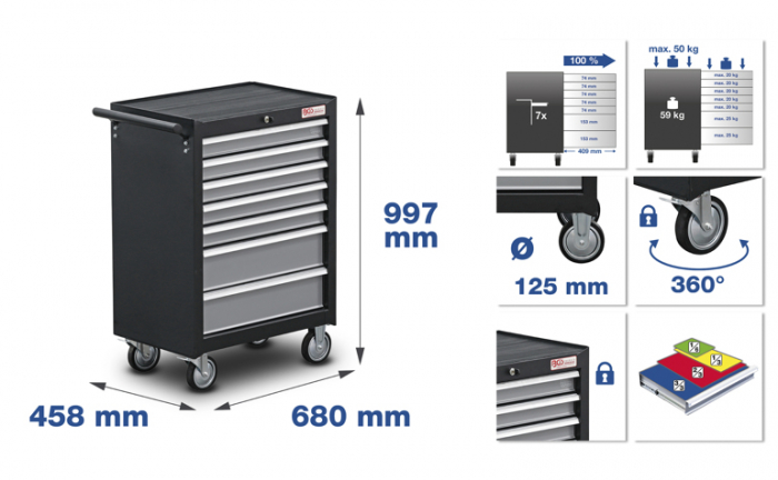 Dulap de scule cu 7 sertare echipat cu 263 piese BGS 4062 [2]