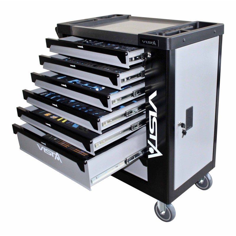 V-T250E Dulap profesional echipat cu scule 7 sertare 256 piese cu blat din otel + sertar lateral [2]