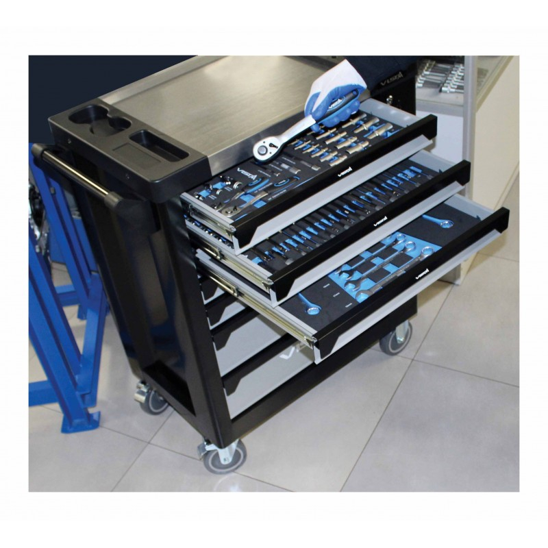 V-T250E Dulap profesional echipat cu scule 7 sertare 256 piese cu blat din otel + sertar lateral [6]