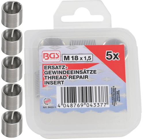 Insertii Helicoil pentru reparatii filete M18x1.5, 5 piese, BGS 9433-1 [1]