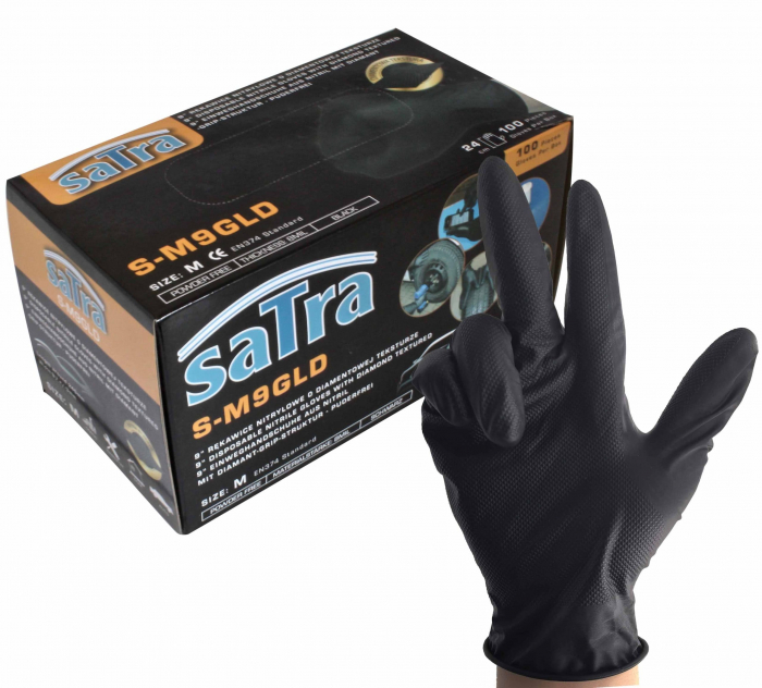 S-M9GLD Manusi mecanic auto nitril negru textura diamantata 100 buc marime M. [1]