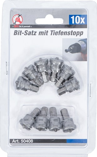 Set biti cu opritor pe adancime, pentru placi din gips-carton, antrenare hexagon exterior 1/4", in cruce PH2, 10 piese BGS 50408 [4]