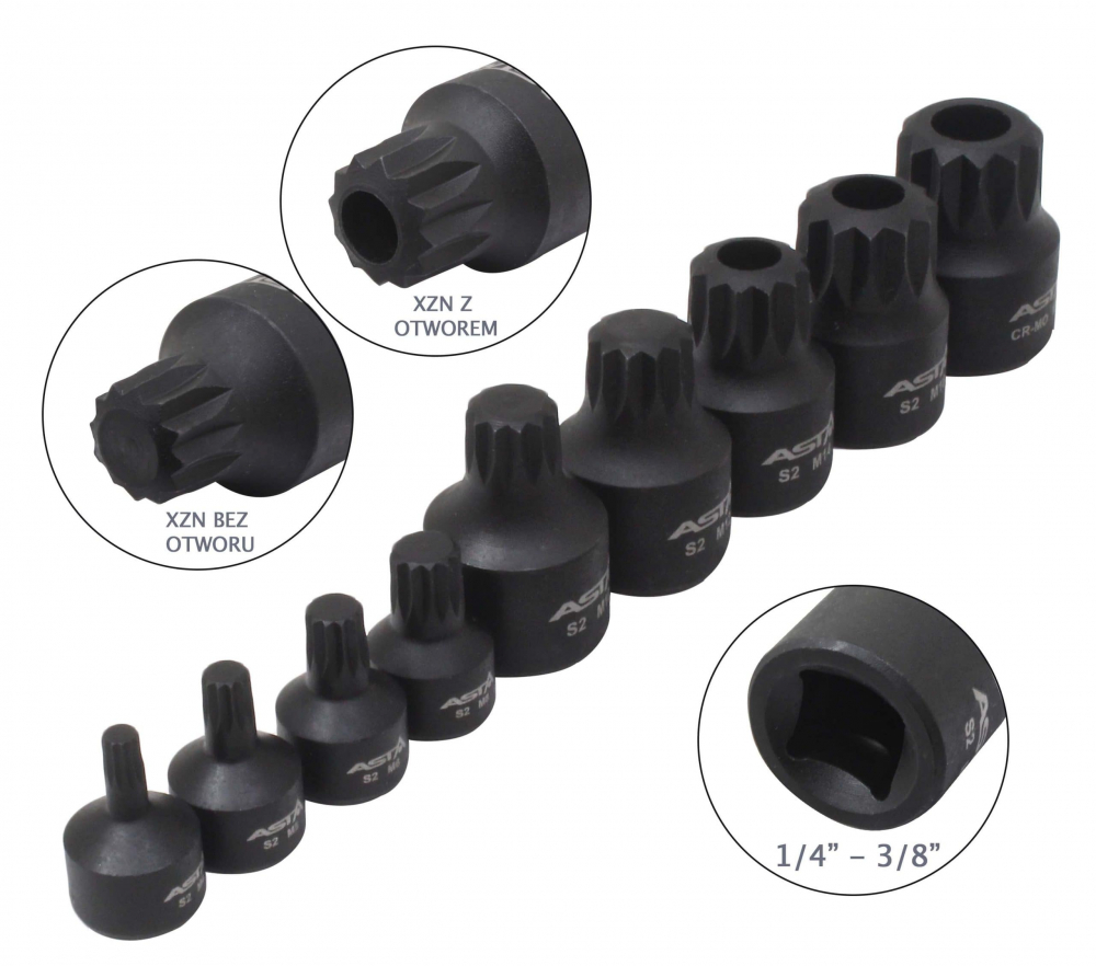 A-1M9TSB - Set biti Spline (XZN) M4 - M16, actionare 1/2", 3/8", 9 piese [1]