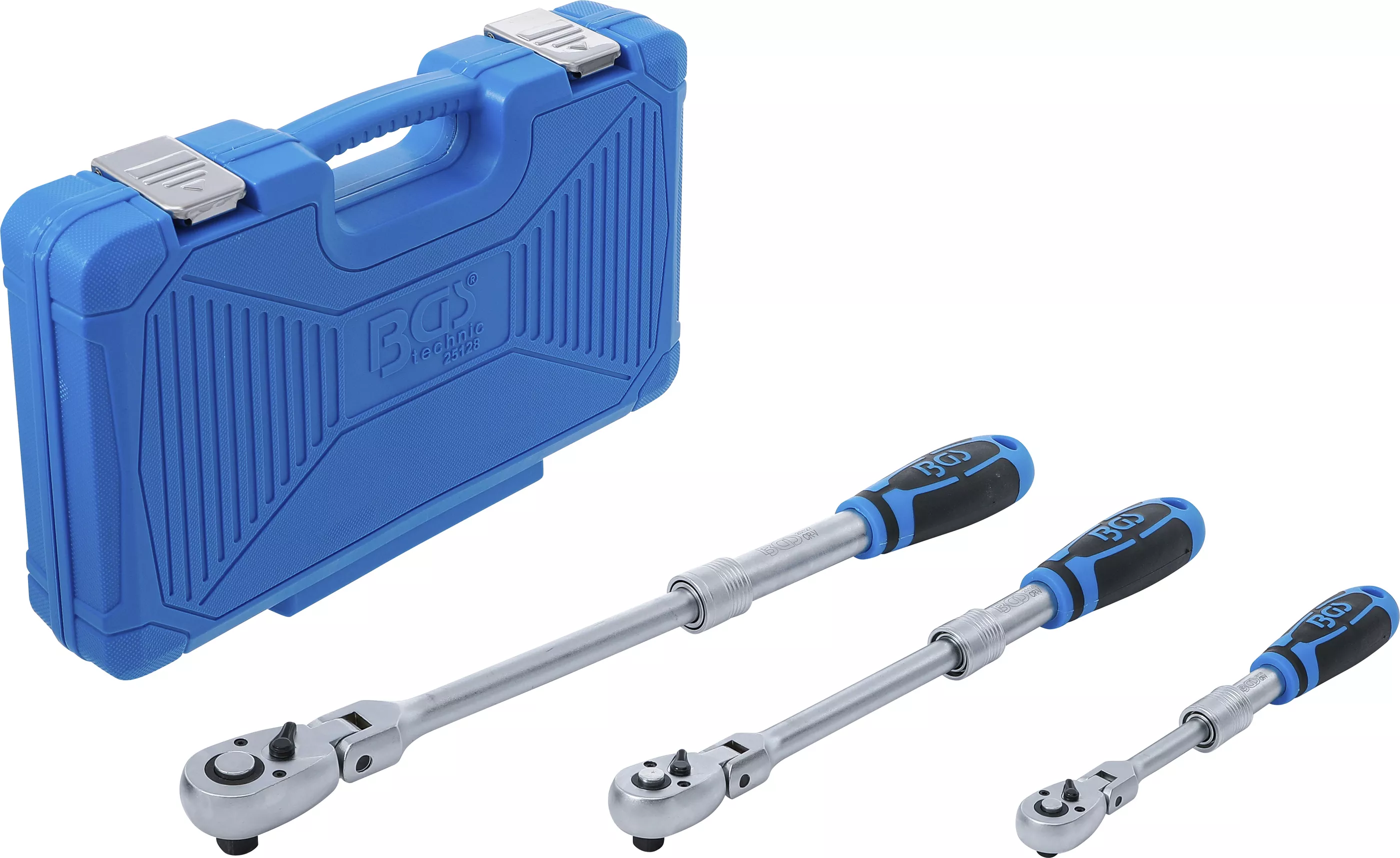 Set chei cu clichet reversibil extensibil, articulat 6,3 mm (1/4") - 10 mm (3/8") - 12,5 mm (1/2"),3 piese, BGS 25128 [1]