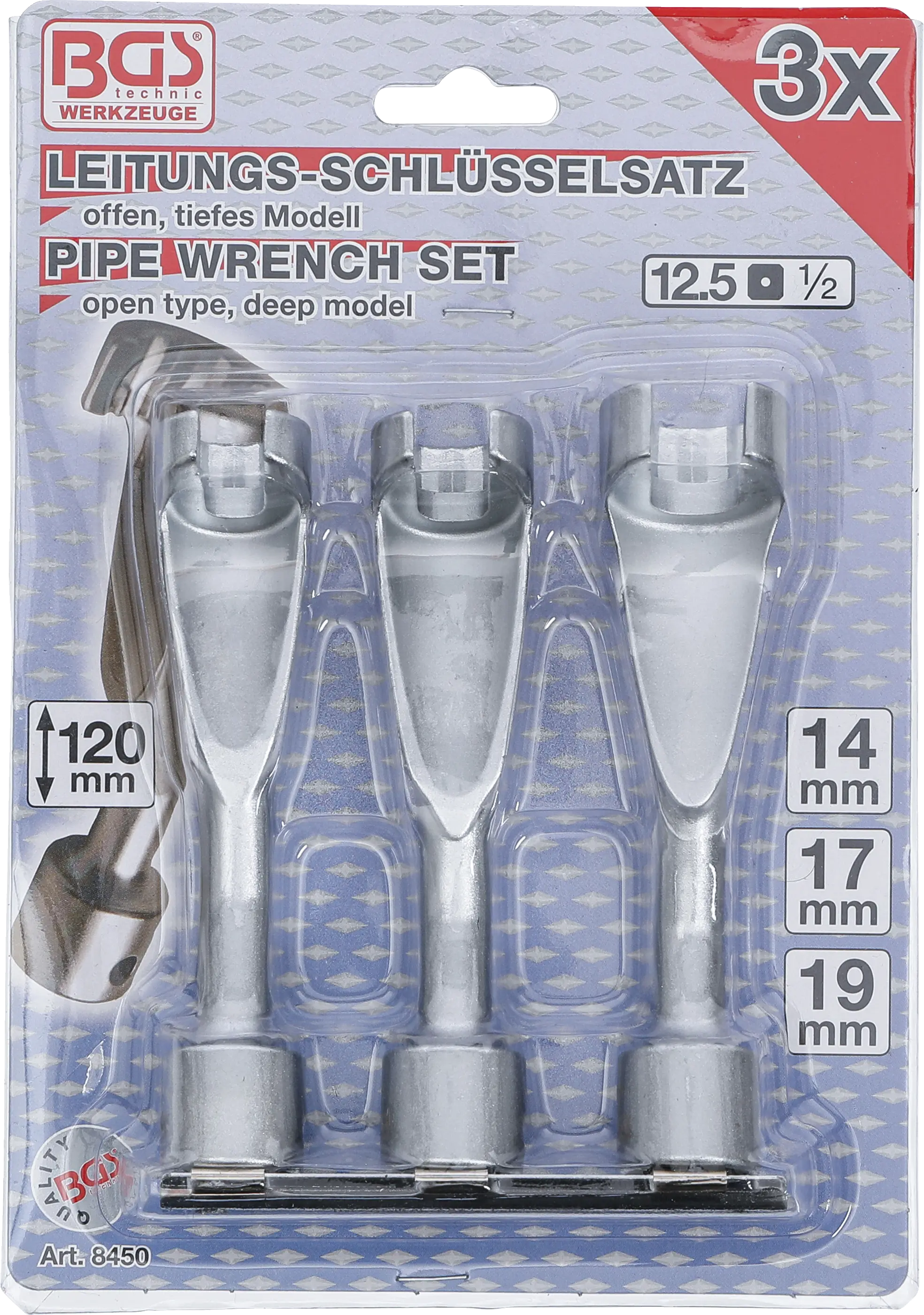 Set chei speciale pentru conducte de injectoare Diesel 14, 17 si 19mm, cu actionare 1/2"(12.5 mm), BGS 8450 [4]
