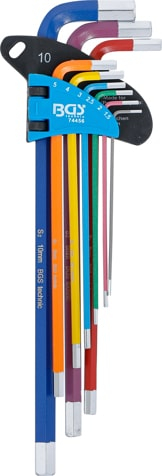 Set chei tip L multicolora extra lunga hexagon interior 1,5 - 10 mm 9 piese, BGS 74456 [2]