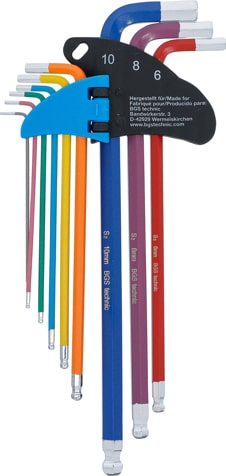 Set chei tip L multicolora extra lunga hexagon interior, hexagon interior cu cap sferic 1,5 - 10 mm 9 piese, BGS 74453 [3]