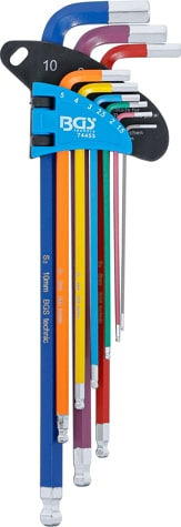 Set chei tip L multicolora extra lunga hexagon interior, hexagon interior cu cap sferic 1,5 - 10 mm 9 piese, BGS 74453 [2]