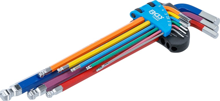 Set chei tip L multicolora extra lunga hexagon interior, hexagon interior cu cap sferic 1,5 - 10 mm 9 piese, BGS 74453 [1]