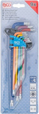 Set chei tip L multicolora extra lunga profil T (pentru Torx) T10 - T50 9 piese, BGS 74459 [4]