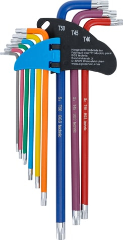 Set chei tip L multicolora extra lunga profil T (pentru Torx) T10 - T50 9 piese, BGS 74459 [3]