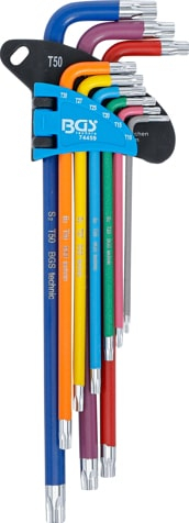 Set chei tip L multicolora extra lunga profil T (pentru Torx) T10 - T50 9 piese, BGS 74459 [2]