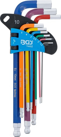 Set chei tip L multicolora hexagon interior, hexagon interior cu cap sferic 1,5 - 10 mm 9 piese, BGS 74452 [2]