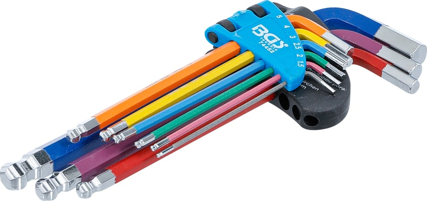 Set chei tip L multicolora hexagon interior, hexagon interior cu cap sferic 1,5 - 10 mm 9 piese, BGS 74452 [1]