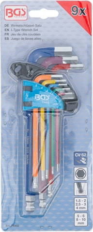 Set chei tip L multicolora hexagon interior, hexagon interior cu cap sferic 1,5 - 10 mm 9 piese, BGS 74452 [4]