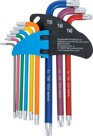 Set chei tip L multicolora profil T (pentru Torx) T10 - T50 9 piese, BGS 74458 [3]
