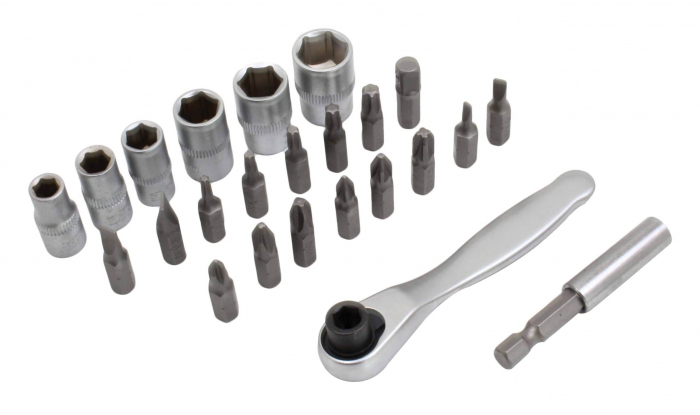 S-R24BS Set cheie clichet cu tubulare si biti, actionare 1/4", 24 piese [3]