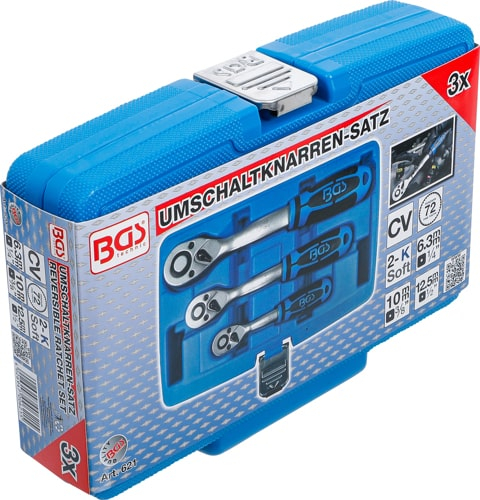 Set clicketi reversibili cu pas fin, antrenare 1/4, 3/8", 1/2", 3 piese, BGS 621 [8]