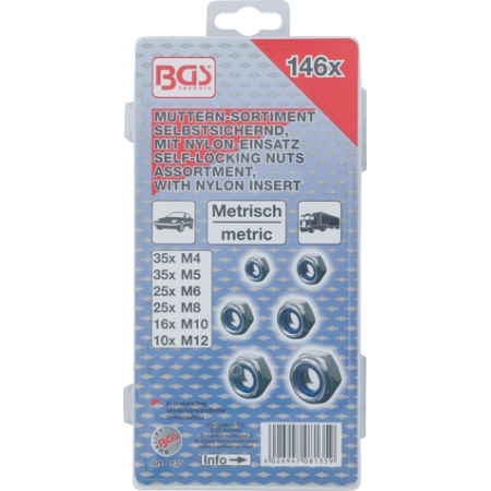 Set piulite hexagonale cu autoblocare, 146 piese BGS 8135 [3]