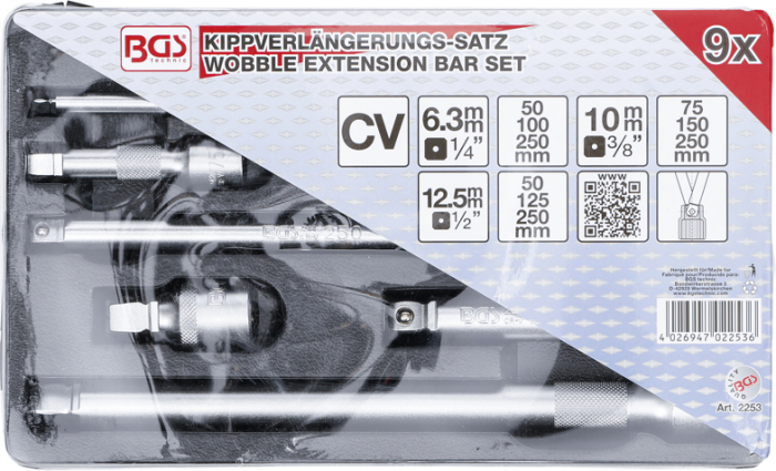 Set prelungitoare cu cap sferic, antrenare 1/4", 3/8", 1/2", 9 piese BGS 2253 [2]